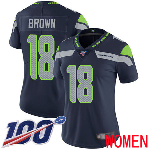 Seattle Seahawks Limited Navy Blue Women Jaron Brown Home Jersey NFL Football #18 100th Season Vapor Untouchable